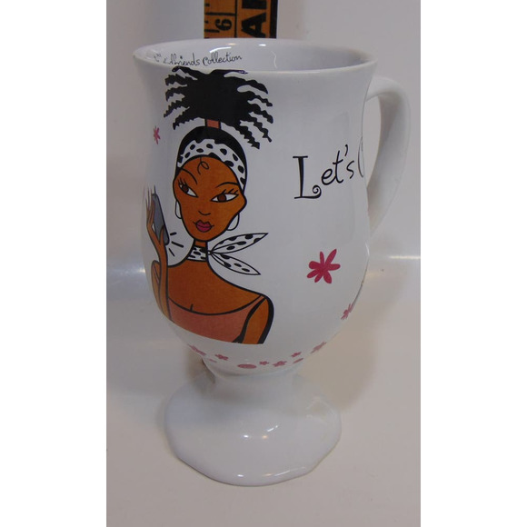 Girlfriends Collection Coffee Tea Wine Mug Glass 6" Footed Pedestal Let's Chat - Picture 8 of 8